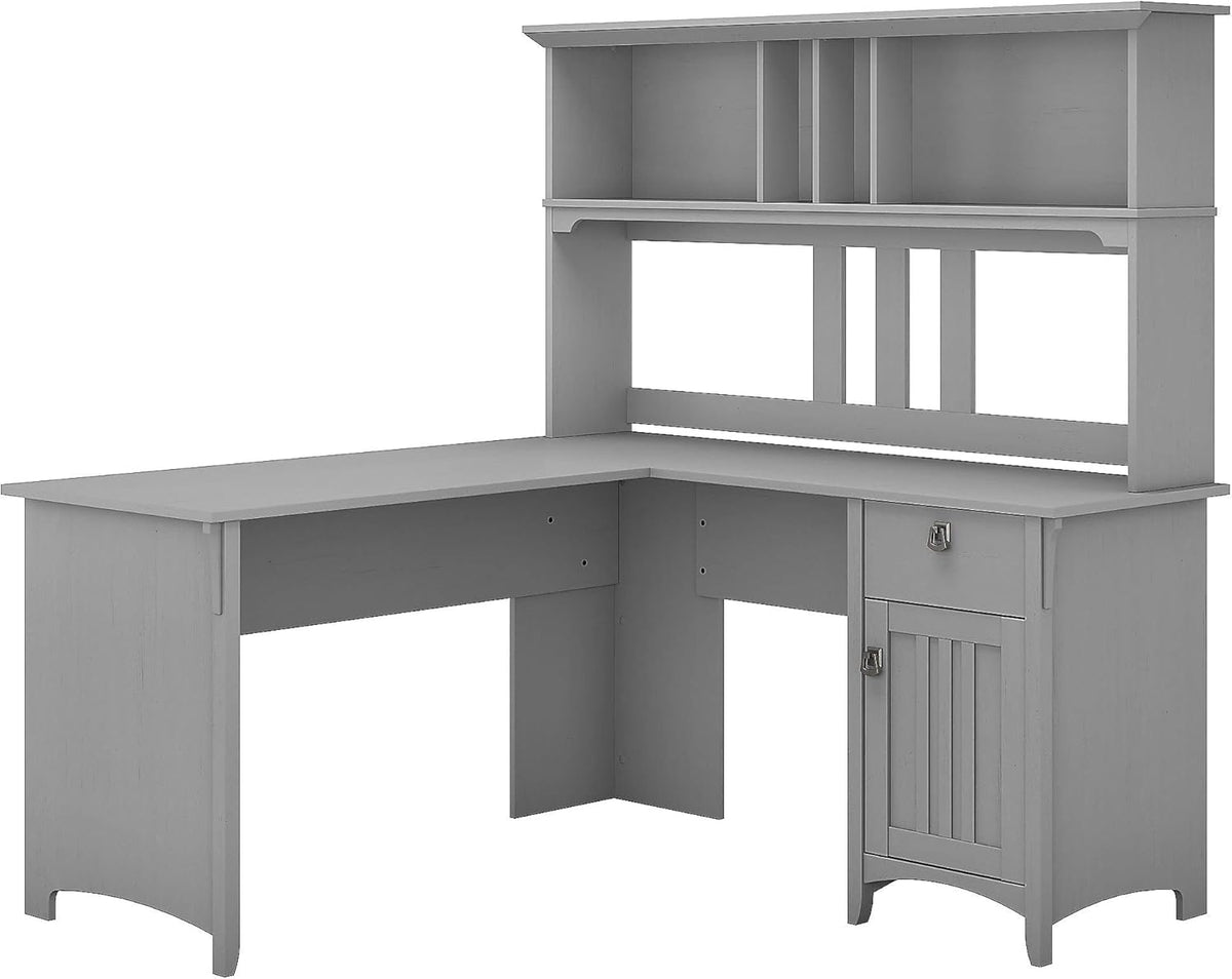 60W L Shaped Desk with Hutch in Cape Cod Gray F4864