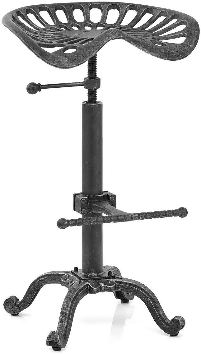 Rustic Industrial Adjustable Bar Stool (Silver, Cast Iron) T470540
