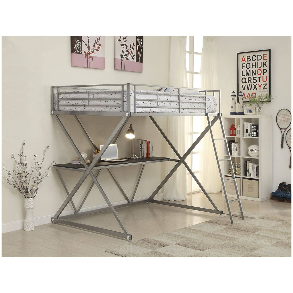 Full Workstation Loft Bed - Silver W140
