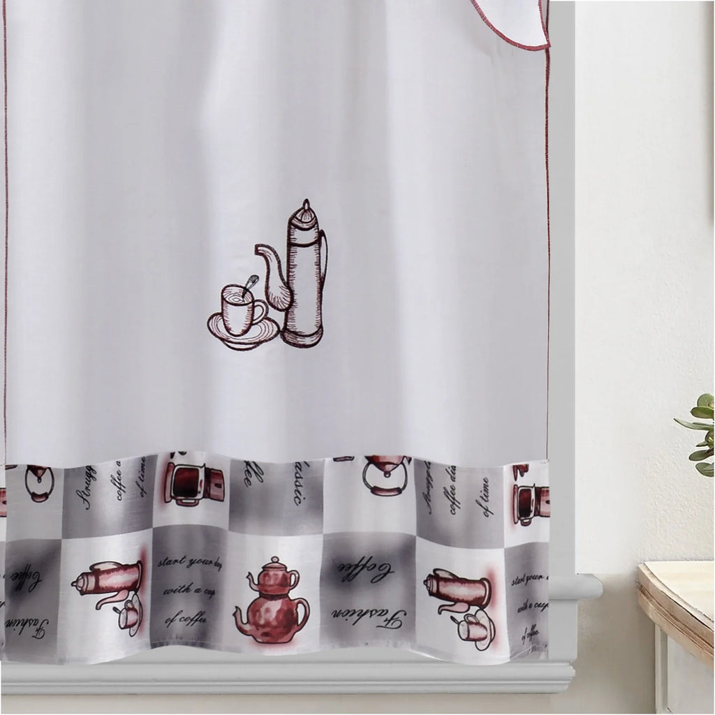 Coffee Embroidered 3-Piece Kitchen Curtain Tiers & Swag Set, 58x36 & 28x36 inches S966