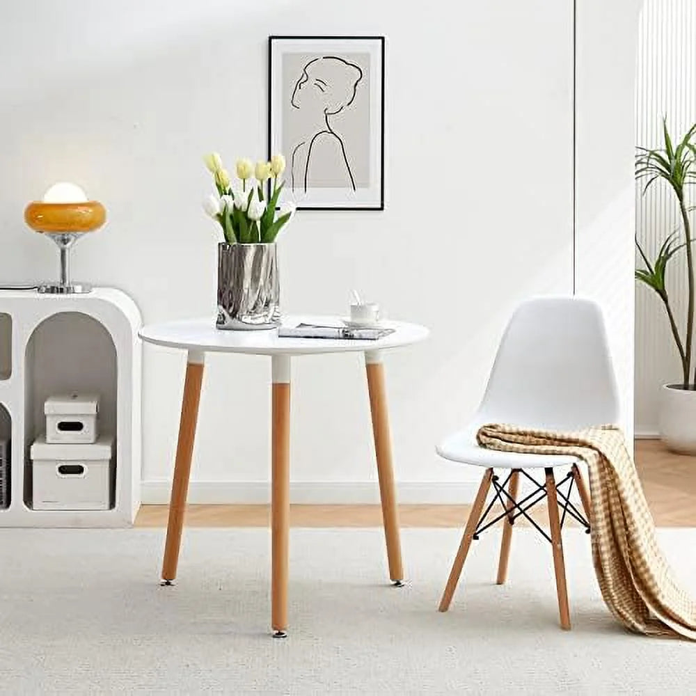31.5 inch Industrial Round Wood Dining Table with Black Metal Legs F650
