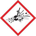 Exploding Bomb Sign, 2 in x 2 in, Self-Adhesive Coated Paper, Black White Red, Pack of 500 S5248