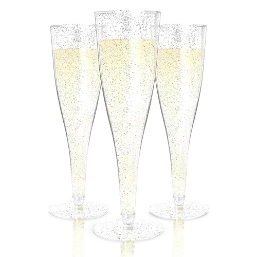48 Pack 4.5 oz Gold Glitter Plastic Champagne Flutes A356643
