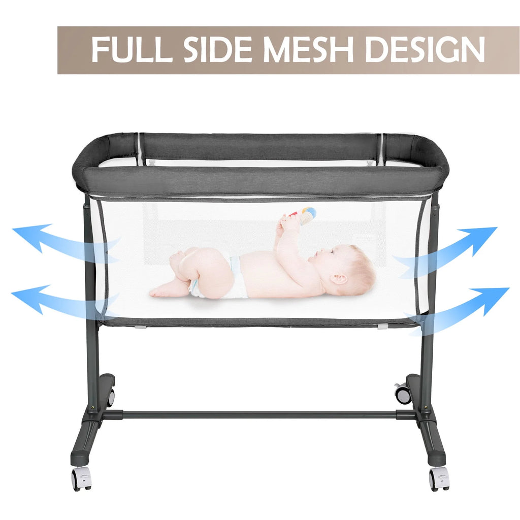Baby Bassinet with Wheels Adjustable Bedside Sleeper Grey H817