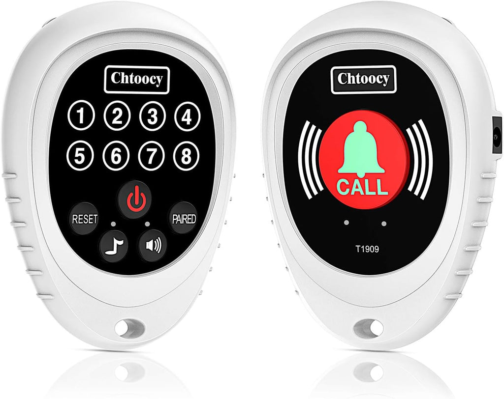 Wireless Caregiver Pager 1000 Feet Smart Call Button Transmitter with Receiver Nurse Calling Alert System (2 Call Buttons and 2 Receiver, White) L1017