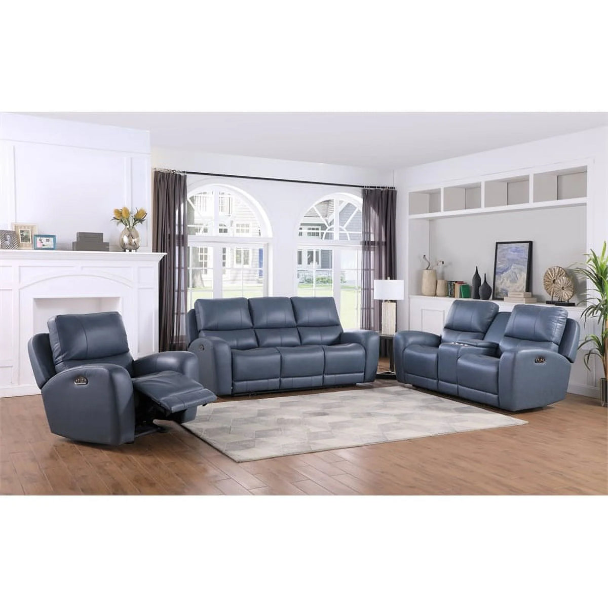 Blue Genuine Leather Glider Recliner Z462783
