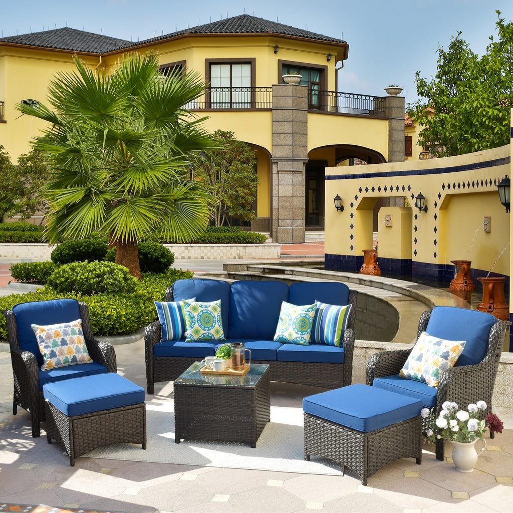 Beige 6-piece Wicker Sectional Set with Table P9960