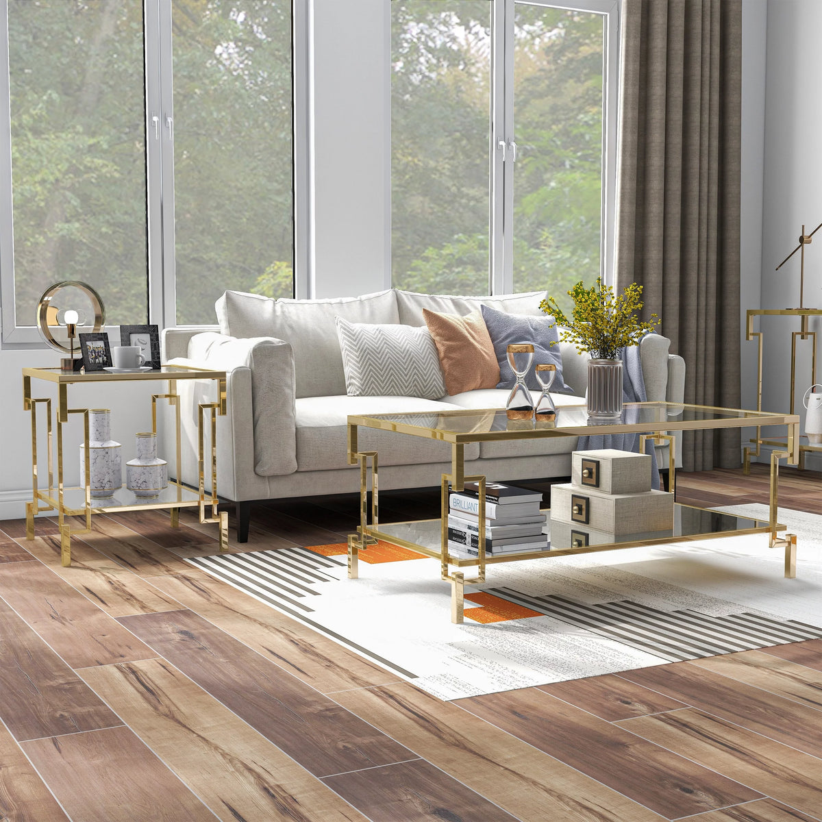 Glass Top 2-Piece Coffee Table Set with Shelf C731000