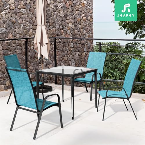 Teal Blue Set of 4 Stackable Patio Dining Chairs M399