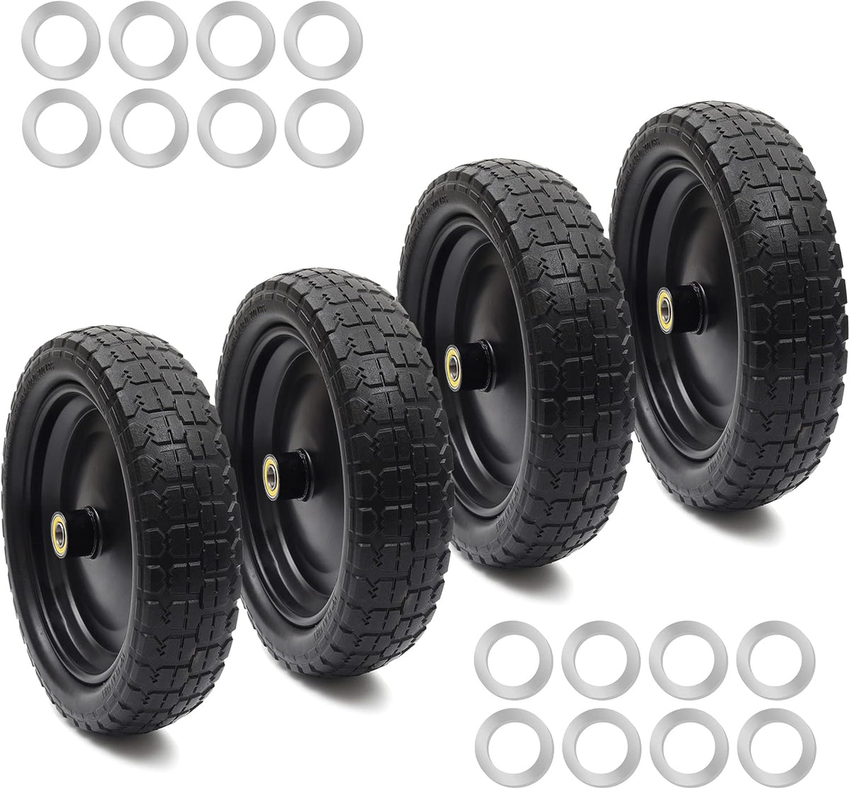 13" Solid Polyurethane Flat-Free Tire and Wheel Assemblies (4-Pack) G624549