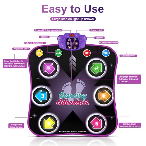 Electronic Dance Mat with Light-up 6-Button Wireless Bluetooth E990576