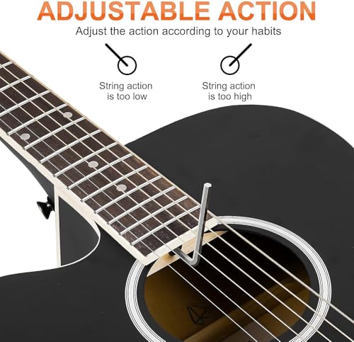 4/4 Full Size Dreadnought Cutaway Acoustic Guitar Bundle Kit Black F69008