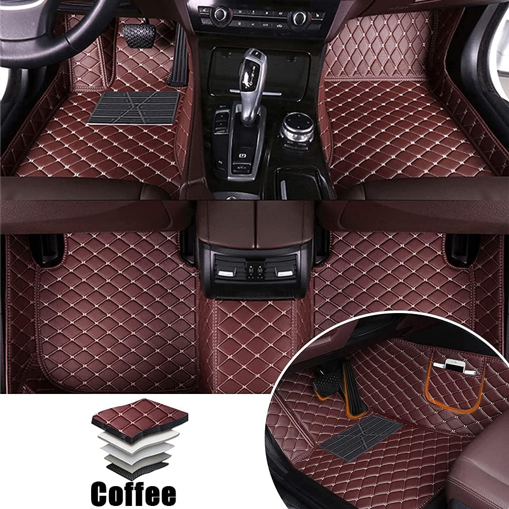 Leather Car Floor Mats Front ＆ Rear Full Coverage Liner/Set (Gold Color) W29642