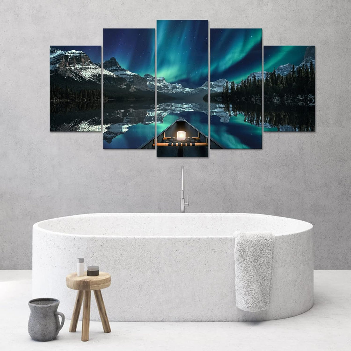 5 Panels Aurora Borealis Canvas Wall Art Stretched and Framed Z2245