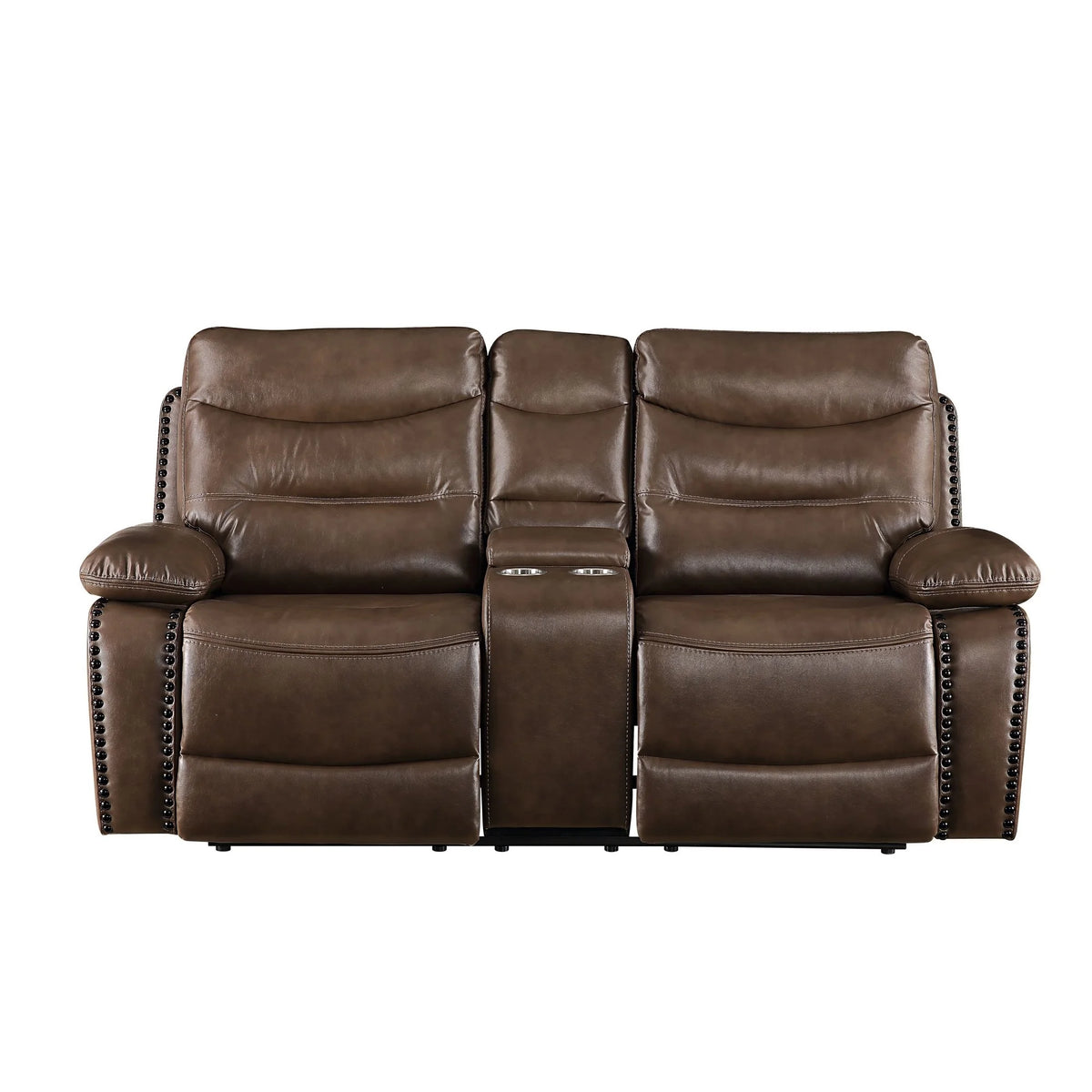 Brown Leatherette Motion Loveseat with Tufted Seat E276173