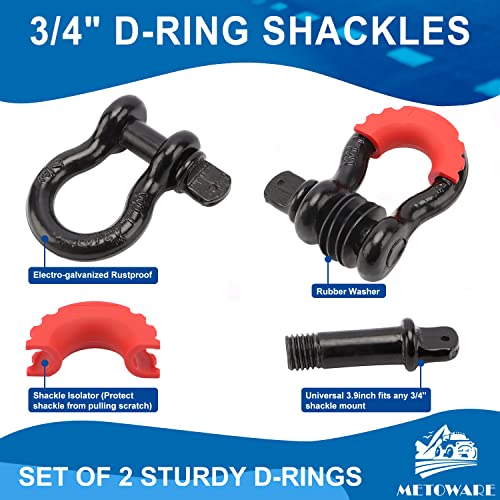 10 Ton Winch Snatch Block Pulley, Tree Saver Strap and D Ring Shackles I24635