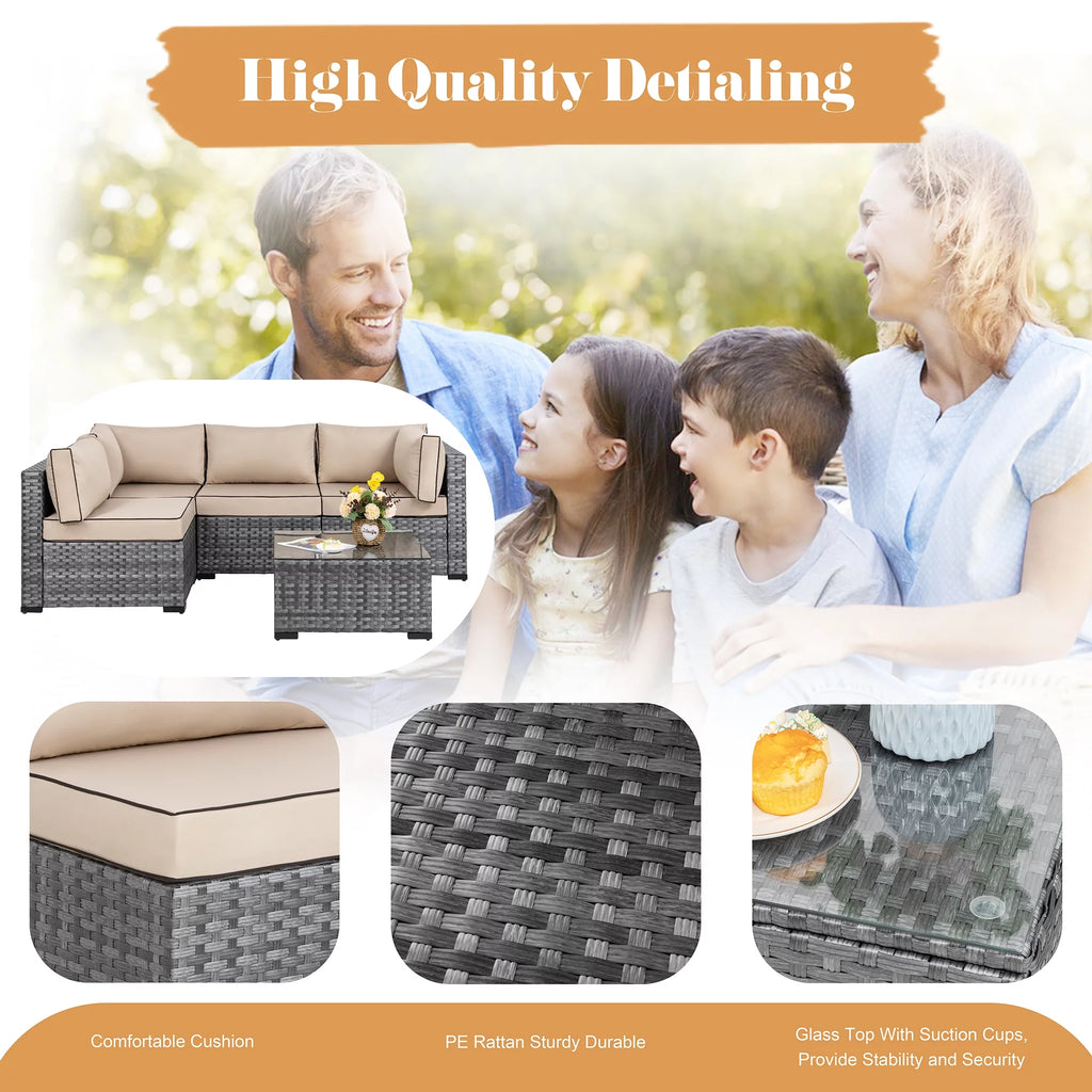 7 Piece Wicker Outdoor Sectional Sofa Set O89583
