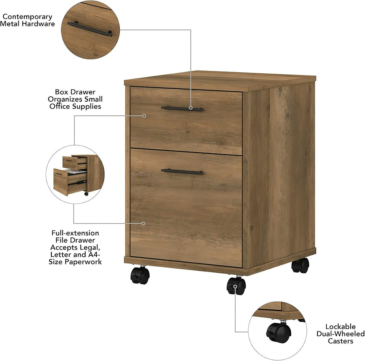 2 Drawer Mobile File Cabinet, Reclaimed Pine D26549