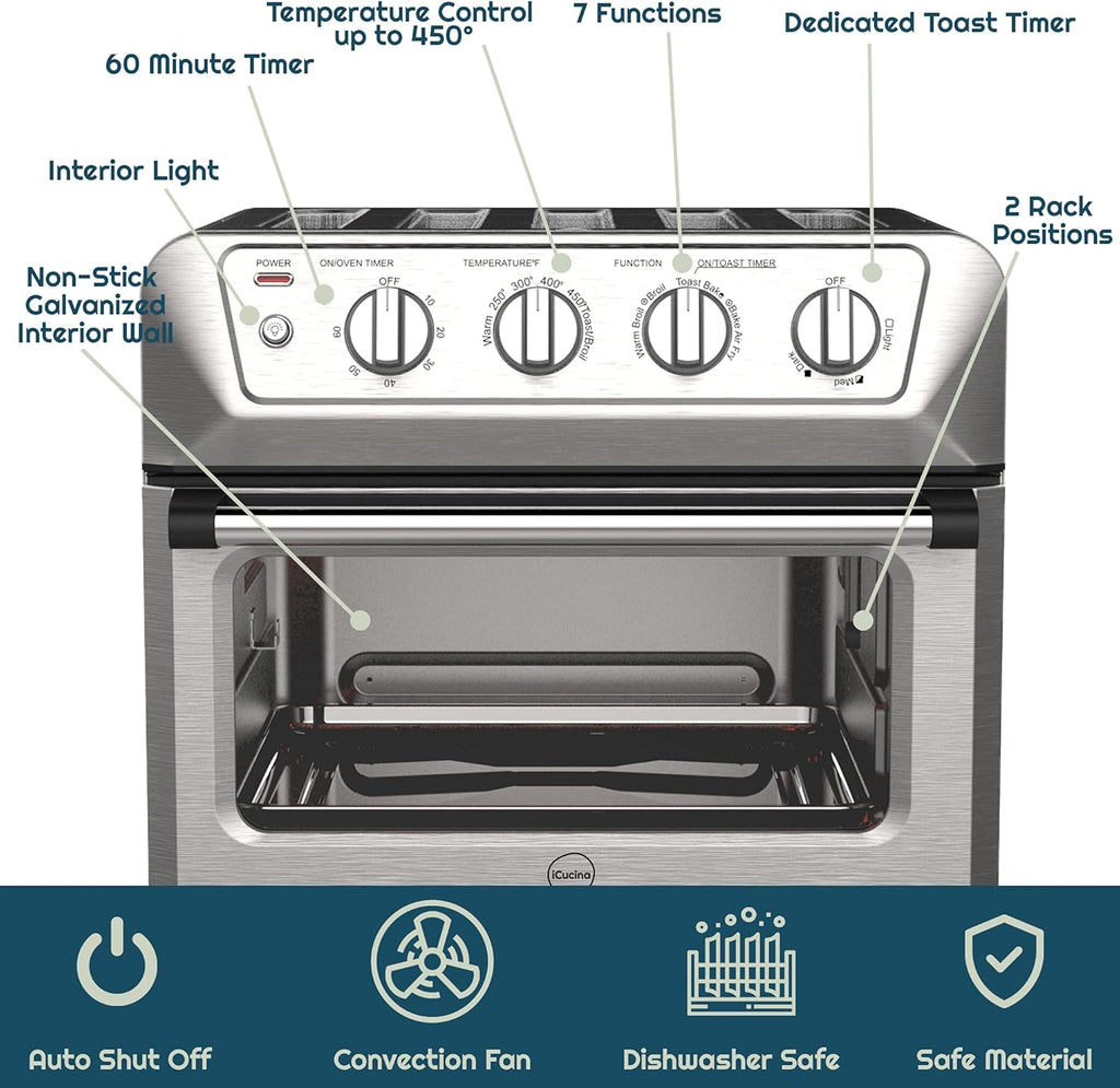 7-in-1 Toaster Oven Air Fryer Combo with Stainless Steel Accessories F676503