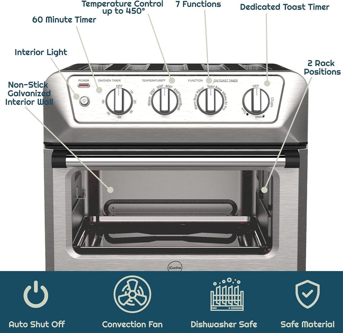 7-in-1 Toaster Oven Air Fryer Combo with Stainless Steel Accessories F676503
