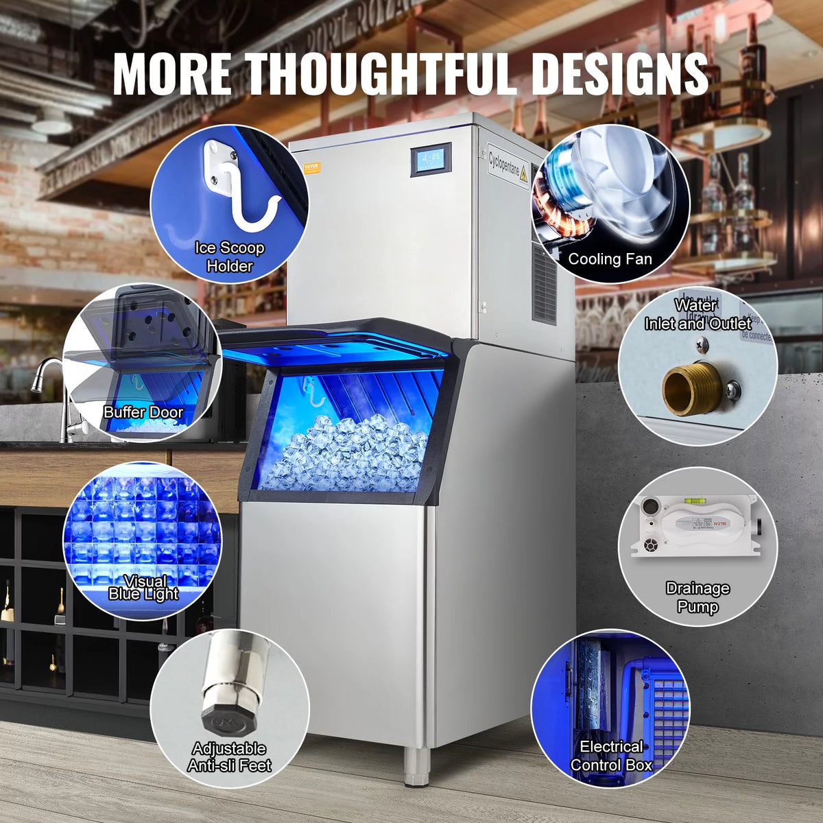 Commercial Ice Maker with 400LBS/24H and Storage Bin V7142