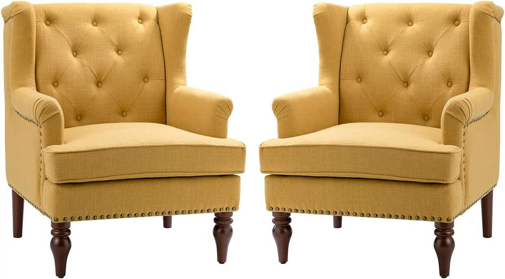 Mustard Tufted Fabric Upholstered Armchair Set Of 2 Q511596