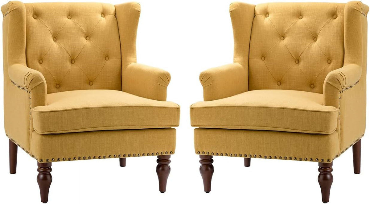 Mustard Tufted Fabric Upholstered Armchair Set Of 2 Q511596