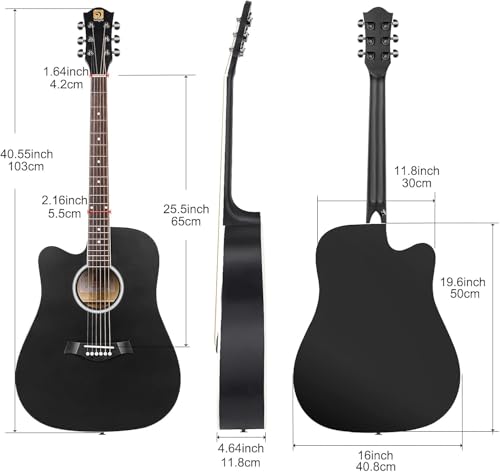 4/4 Full Size Dreadnought Cutaway Acoustic Guitar Bundle Kit Black F69008