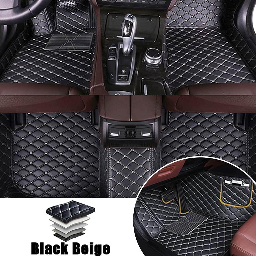 Leather Car Floor Mats Front ＆ Rear Full Coverage Liner/Set (Gold Color) W29642