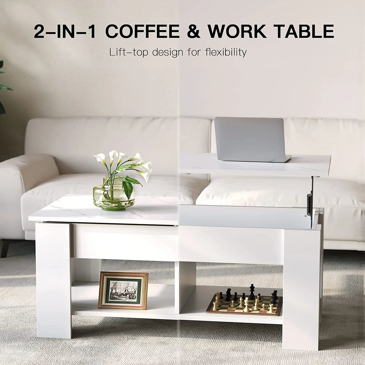 Lift Top Coffee Table 39in with Hidden Compartment and Storage Shelf E6113