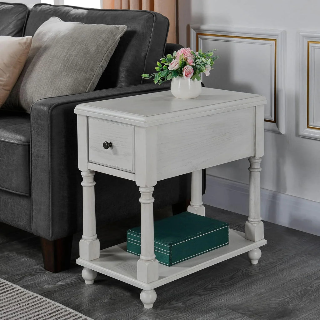 Narrow 2 Tier Solid Wood End Table with Drawer F470185