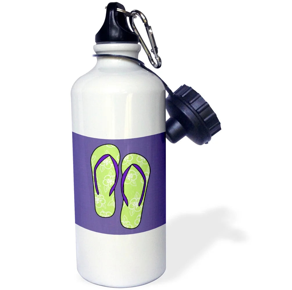 Lime Green Flower Print Sports Water Bottle E6678