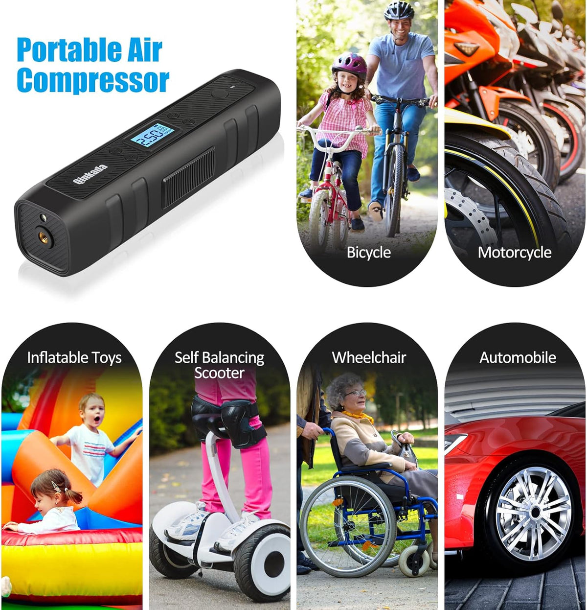 Portable Tire Inflator Air Compressor Pump 4500mAh Rechargeable Li-ion Battery with LED Light T70891