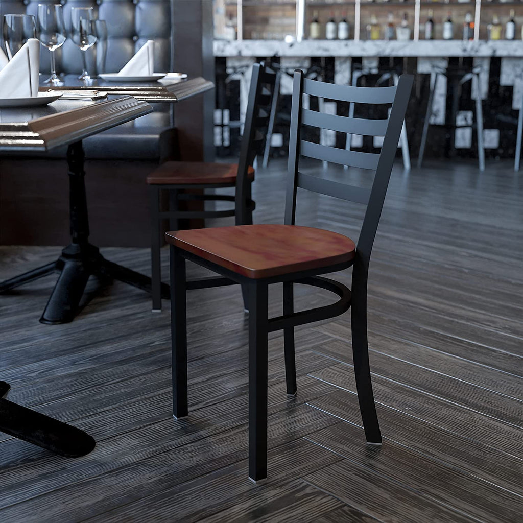 Black Ladder Back Metal Restaurant Chair with Cherry Wood Seat E18730
