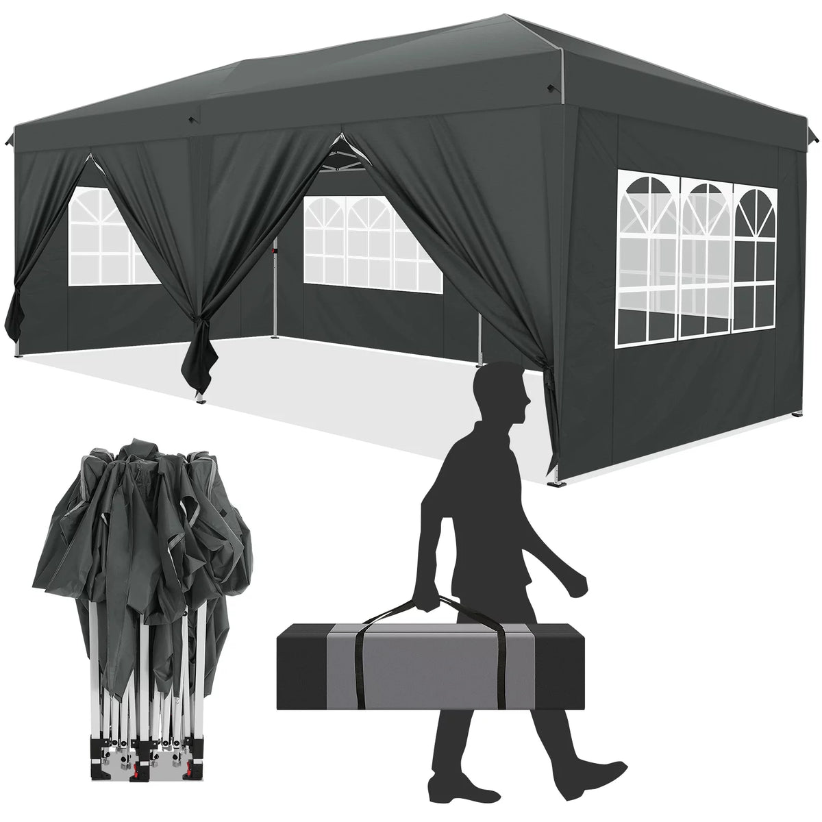 10'x20' Pop up Canopy Tent with 6 Sidewalls and Carry Bag F11792
