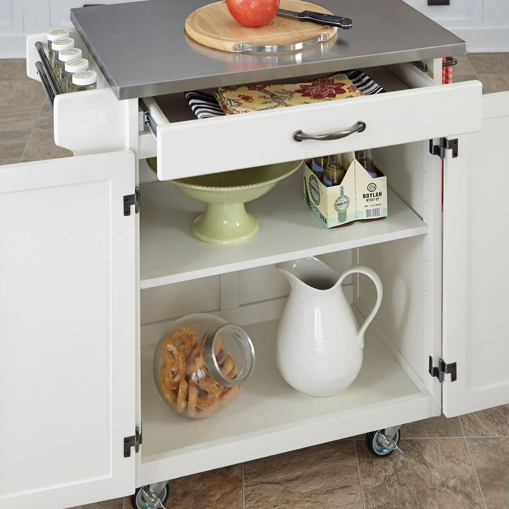 White Kitchen Cart with Oak Top H850165