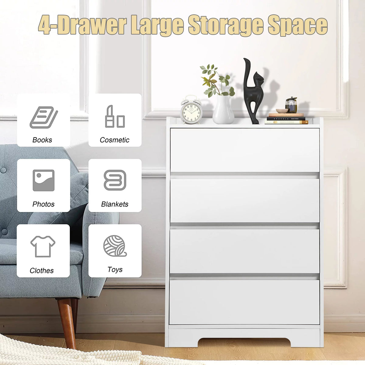White 4 Drawer Wood Dresser O25881