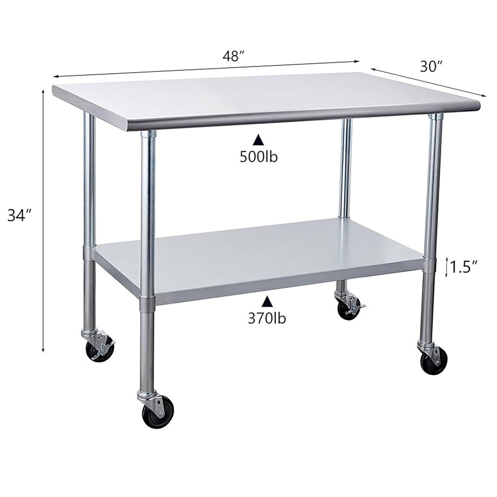 Stainless Steel Table 24 x 48 Inches with Caster Wheels and Undershelf Q616