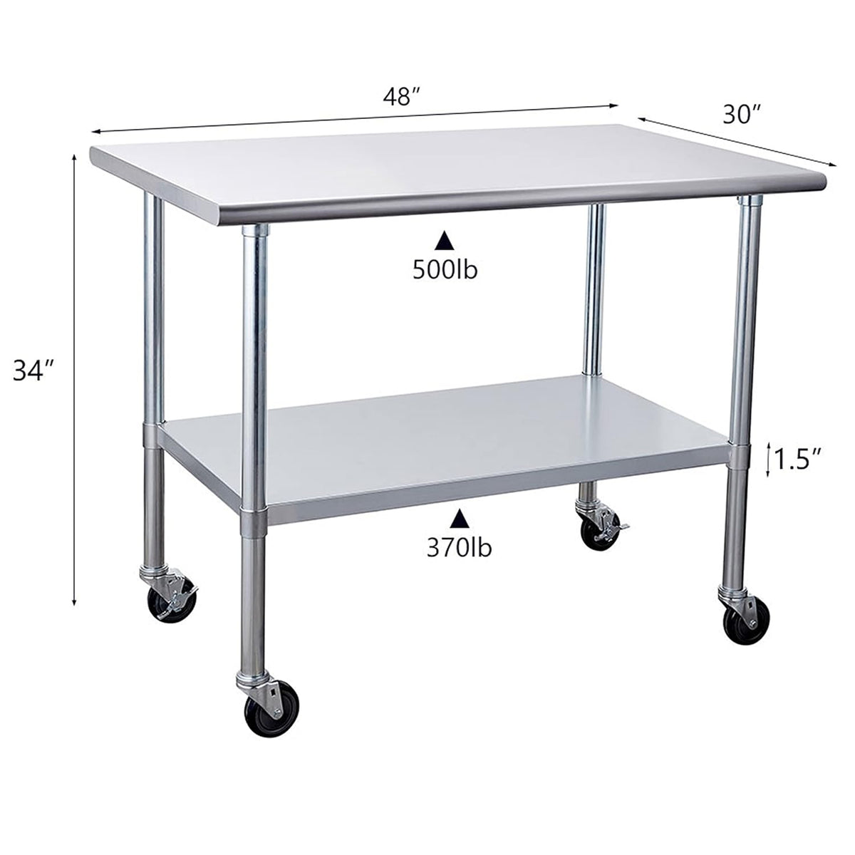 Stainless Steel Table 24 x 48 Inches with Caster Wheels and Undershelf Q616