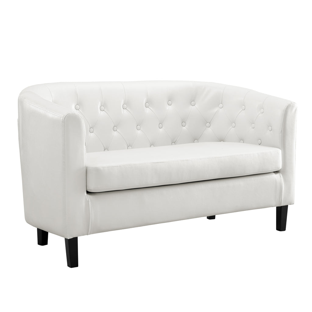 White Faux Leather Barrel Loveseat H84523