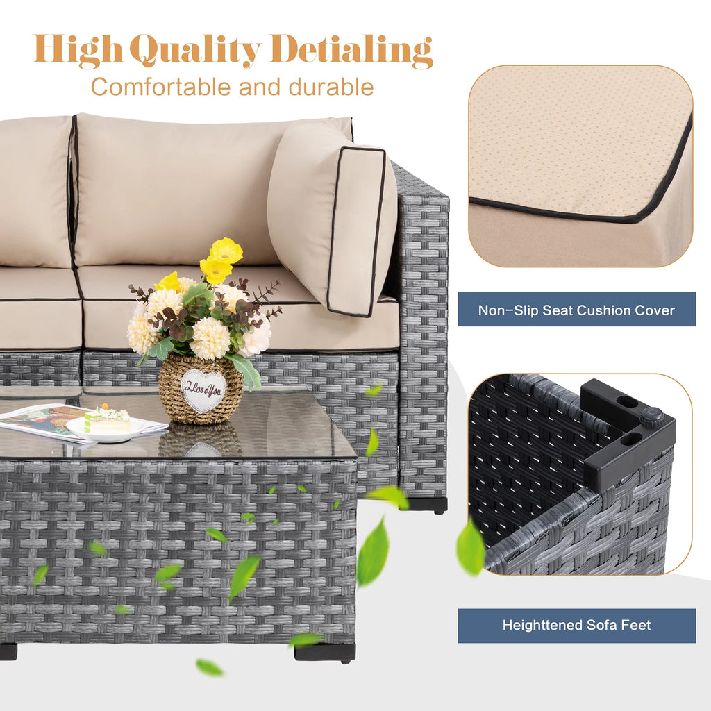7 Piece Wicker Outdoor Sectional Sofa Set O89583