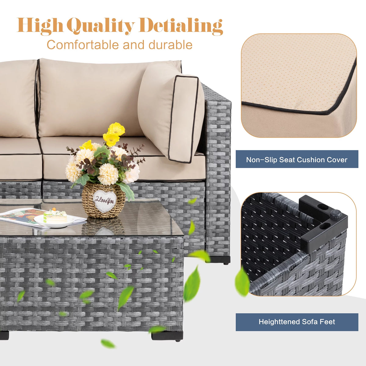7 Piece Wicker Outdoor Sectional Sofa Set O89583
