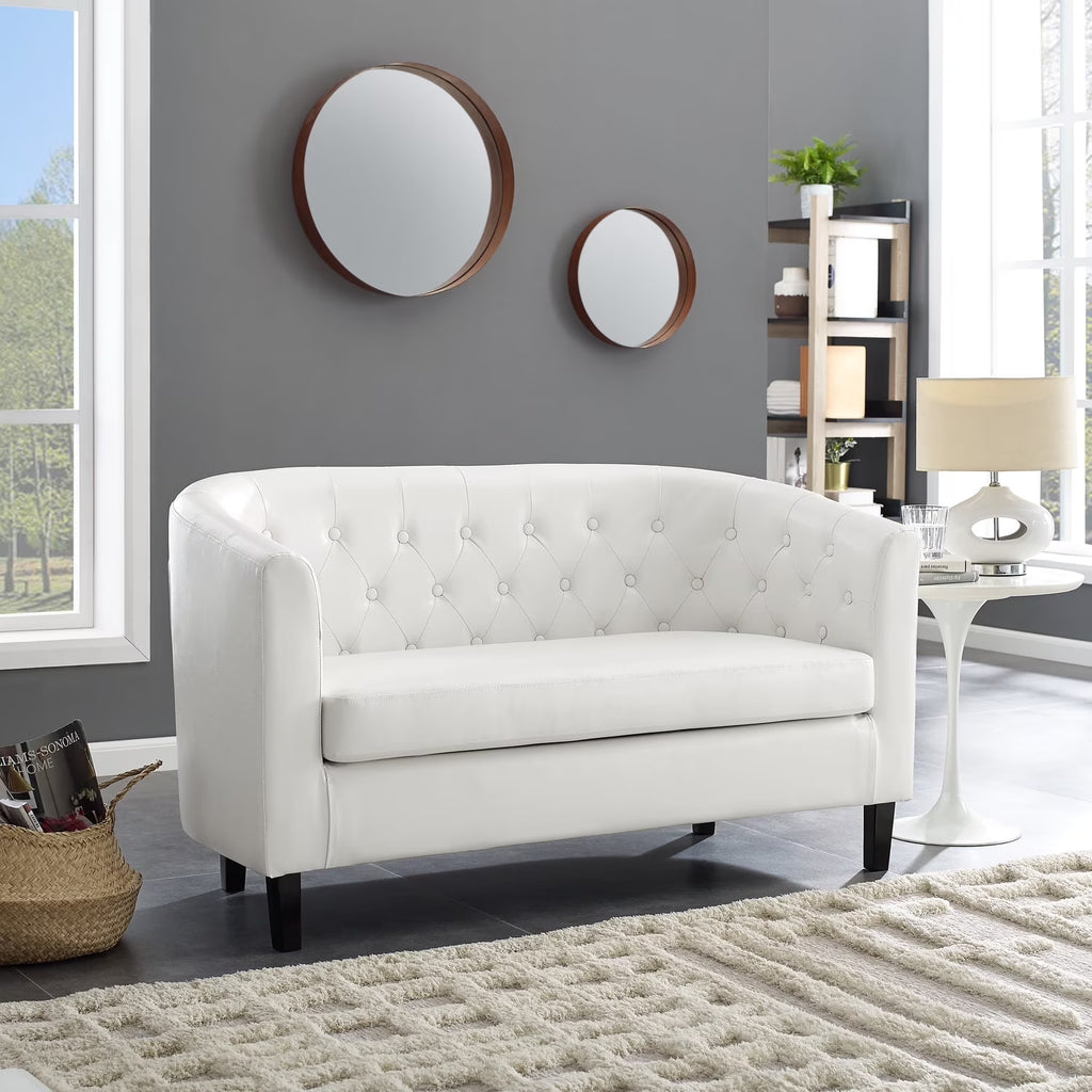 White Faux Leather Barrel Loveseat H84523