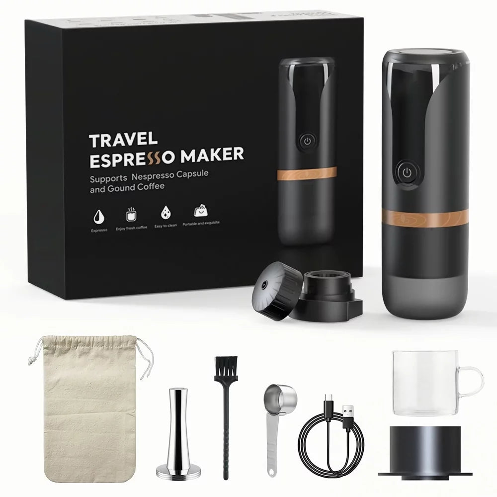 Portable Espresso Machine 9 Bar Rechargeable 2 in 1 Black Y8516