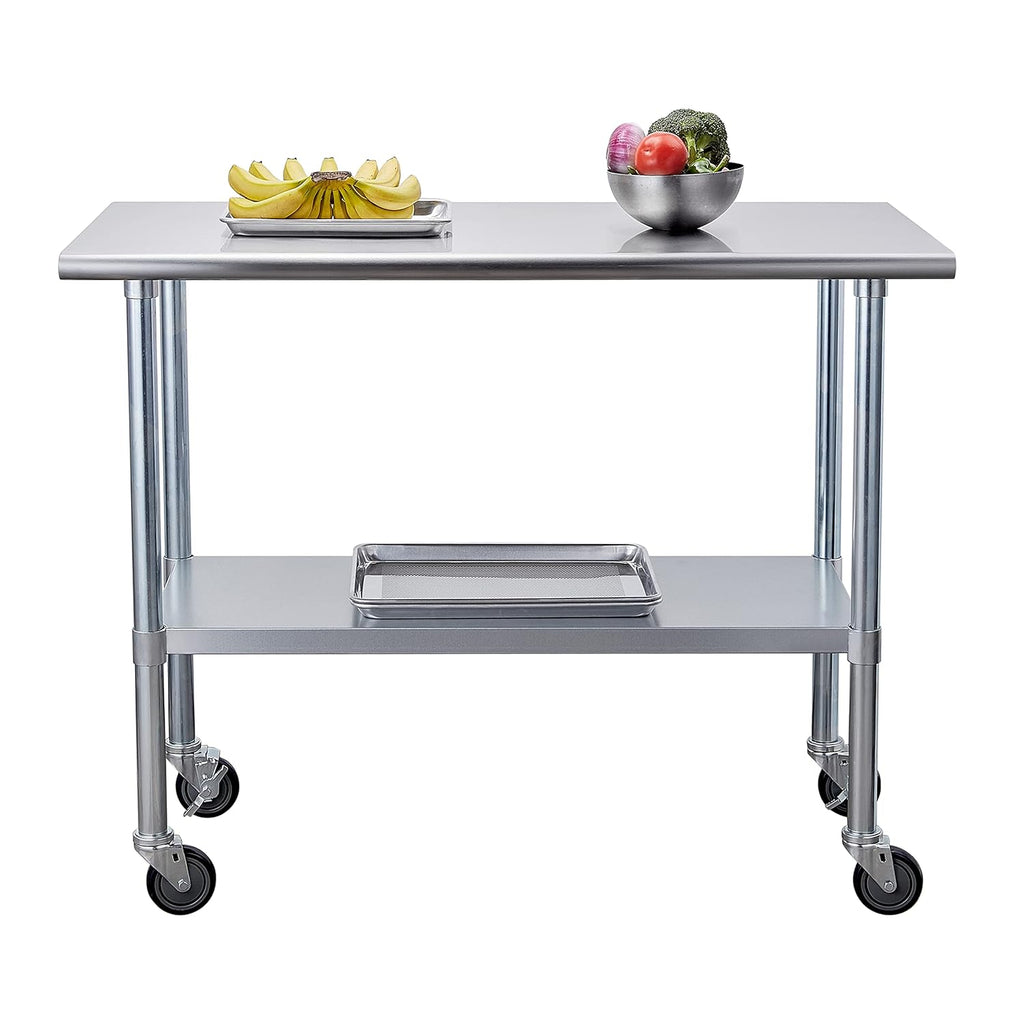 Stainless Steel Table 24 x 48 Inches with Caster Wheels and Undershelf Q616