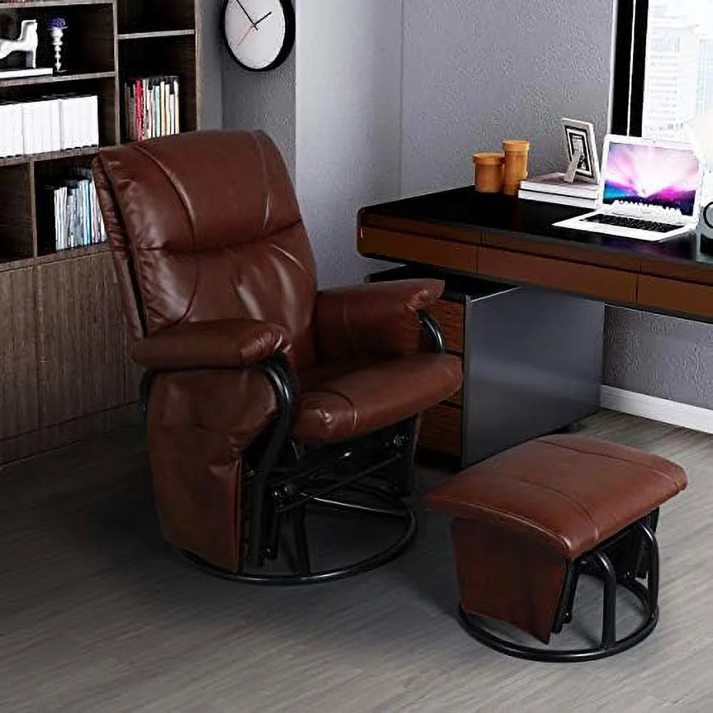 Brown PU Leather Glider Chair with Ottoman R726