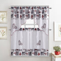 Coffee Embroidered 3-Piece Kitchen Curtain Tiers & Swag Set, 58x36 & 28x36 inches S966