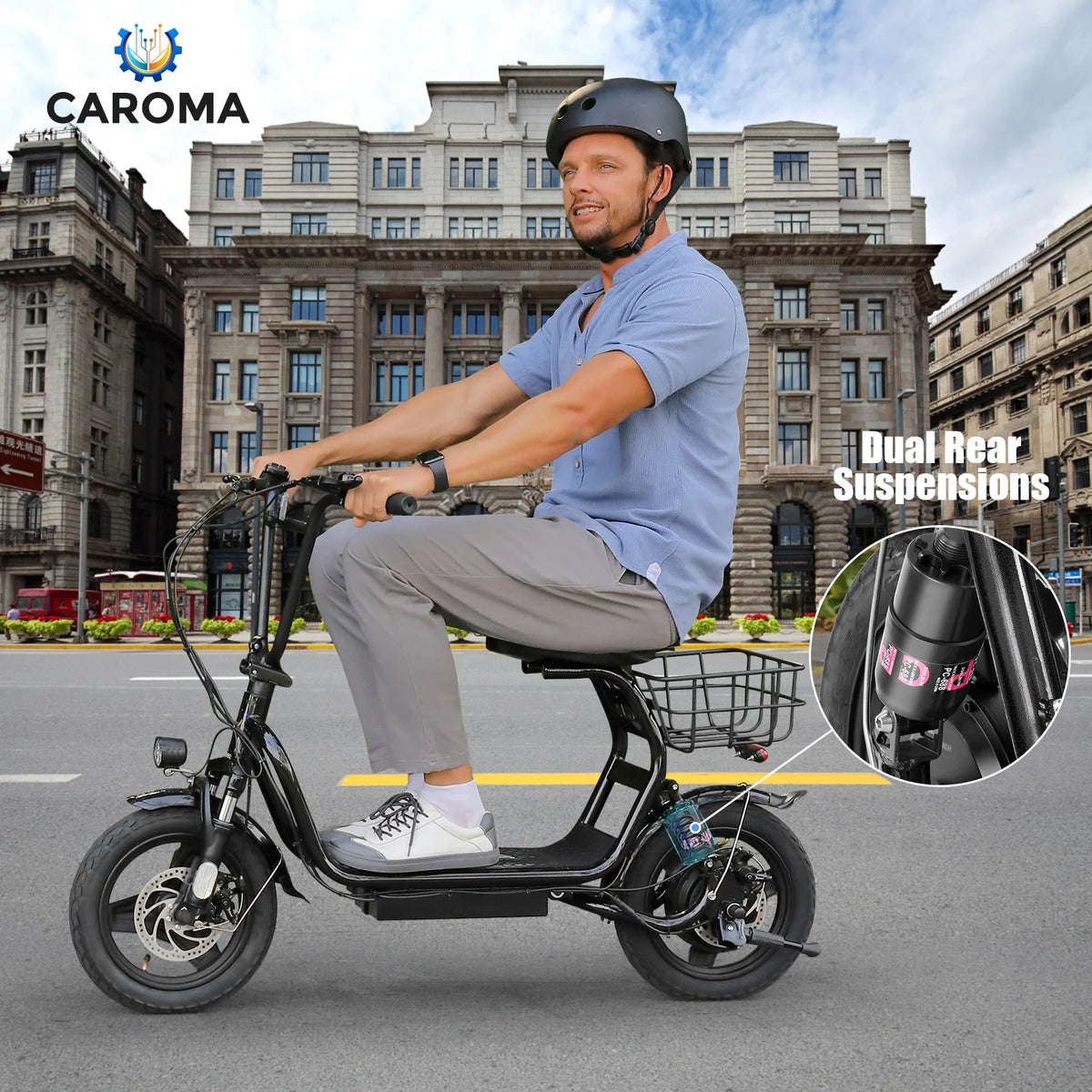 48V 500W Adults Electric Scooter with Removable Seat, 14" Off-road Pneumatic Tires, 20 MPH Max, 30 Miles Range, 350lbs Weight Limit, Black L103