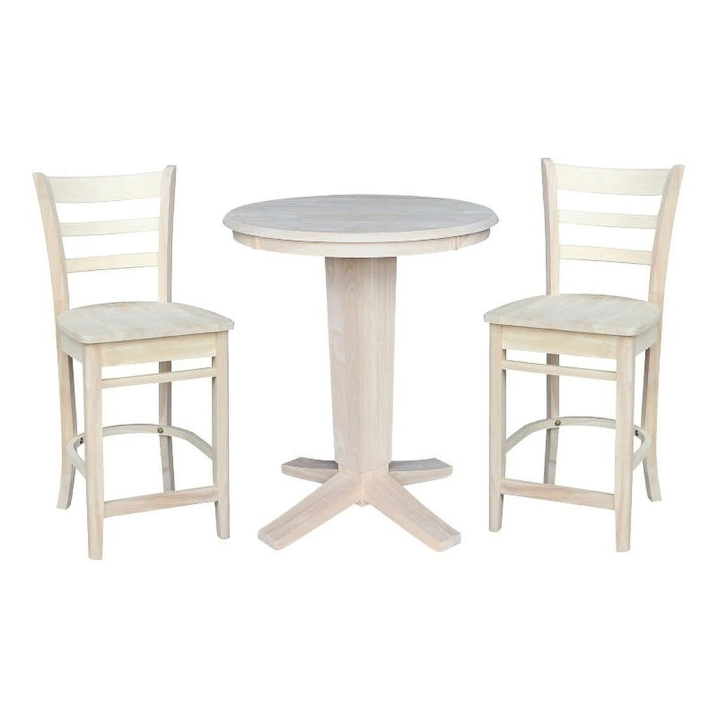 Unfinished Solid Wood Counter Height Dining Table with 2 Stools M84077