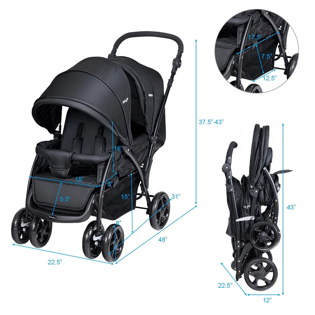 Double Stroller Foldable Lightweight Black S644